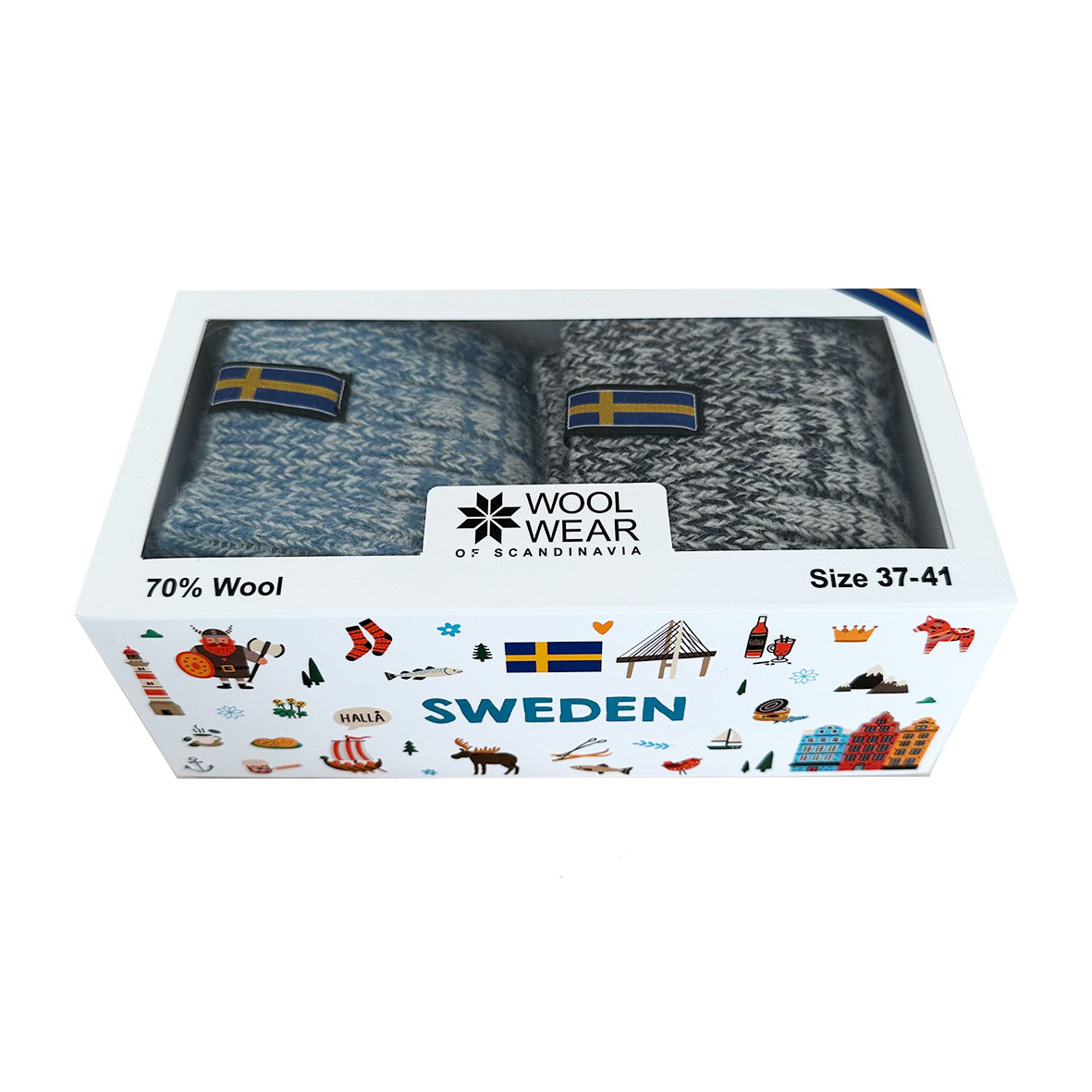 Sweden Womens Wool Socks 2-Pack Gift Box, Light Blue-Navy Blue (8326270419231)