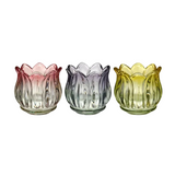 Tulip Shaped Glass Tealight Holder, Pink