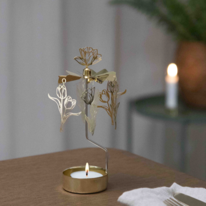 Tulip Tea Light Carousel Chime, Gold (10249578184991)