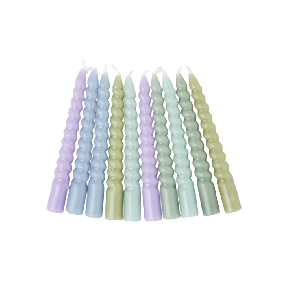 Twisted Candle 10-Pack Mini 10cm, Green/Purple (9447572537631)