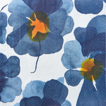 Napkin with blue floral design on a white background