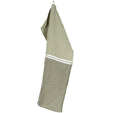 Venla Washed Linen Tea Towel, Melange Olive-White