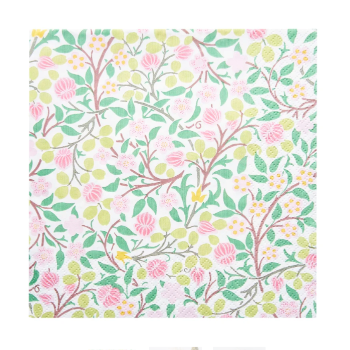 Floral pattern with pink and green flowers on a white background