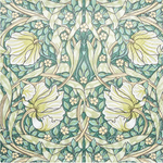 Decorative floral pattern with green and yellow colors on a white background