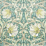 Decorative floral pattern with green and yellow colors on a white background