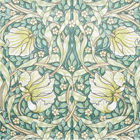 Decorative floral pattern with green and yellow colors on a white background