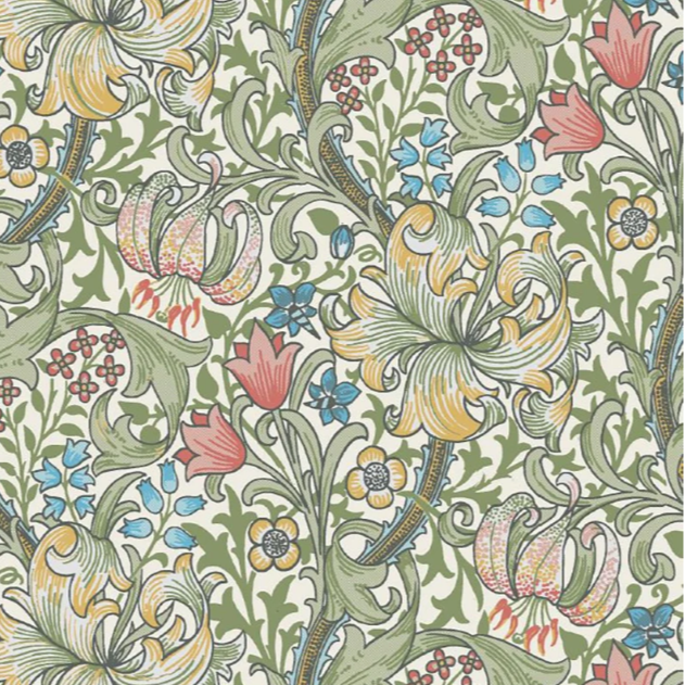 Decorative floral pattern with colorful flowers on a green background