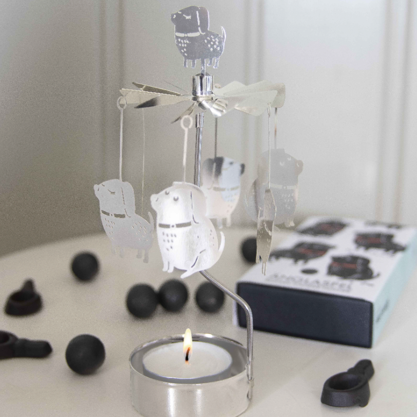 Funny Dog Tea Light Carousel Chime, Silver (9422258536735)