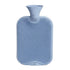 Blue hot water bottle with a white plug on a white background