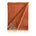 Orange woven blanket with white fringe on a light gray background