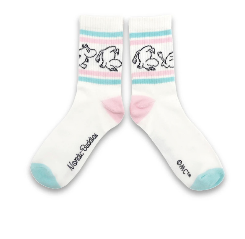 Happy Moomintroll Retro Tennis Womens Socks, White/Mint (10232052252959)