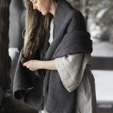 Terva Washed Linen Towel, White-Rainy Blue