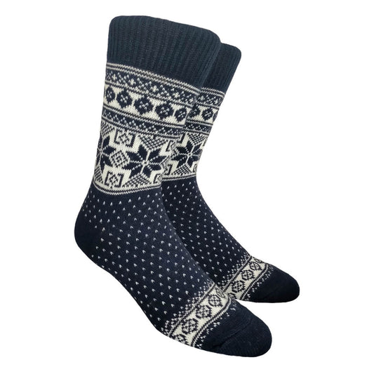 NORWOOL Wool Socks Snowflakes, Navy/White (6587124514881)
