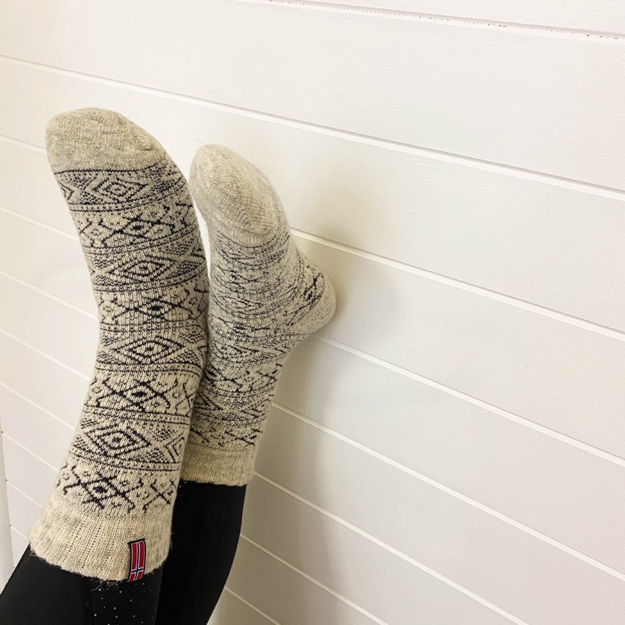 NORWOOL Wool Socks Norway, White/Black (6561539948609)