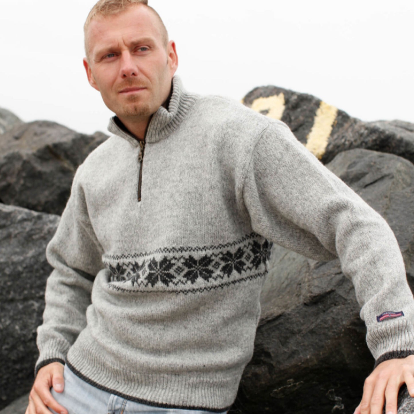 NORWOOL Icelandic 100% Wool Jumper Icestar, Mens, Grey (6561540210753)