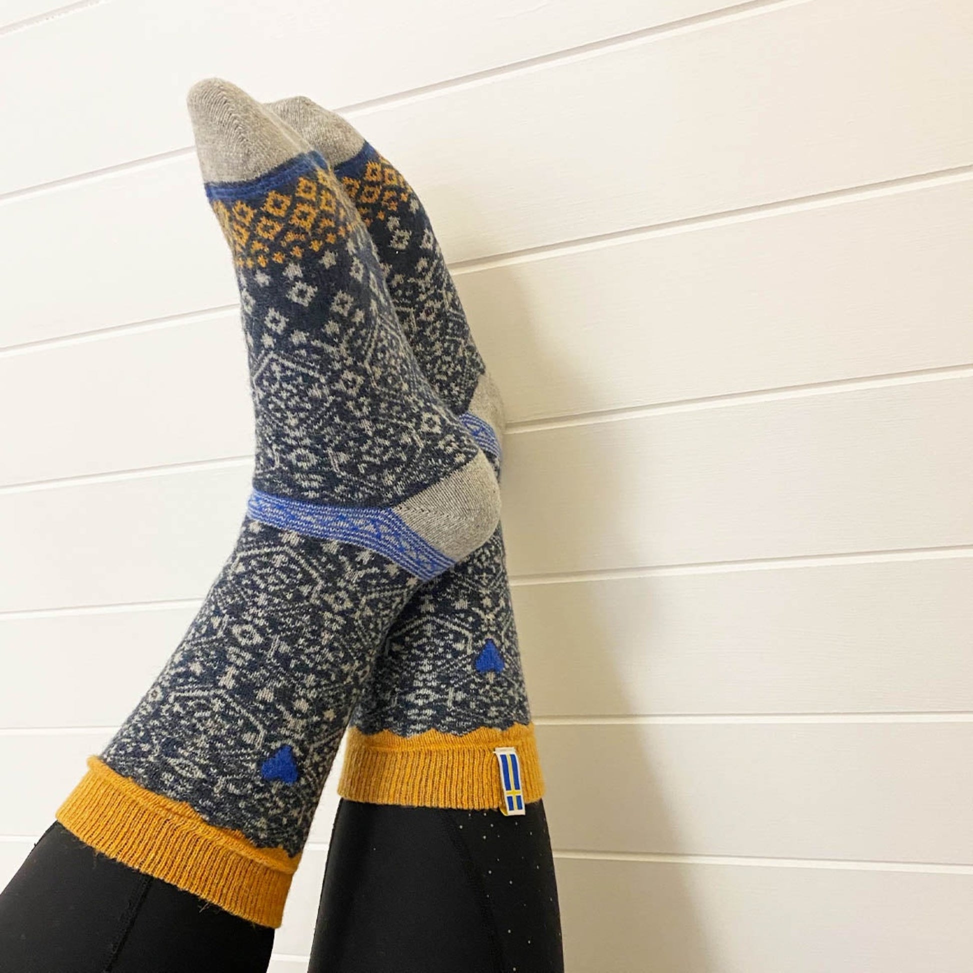 NORWOOL Wool Socks Sweden, Blue/Yellow (6561540014145)
