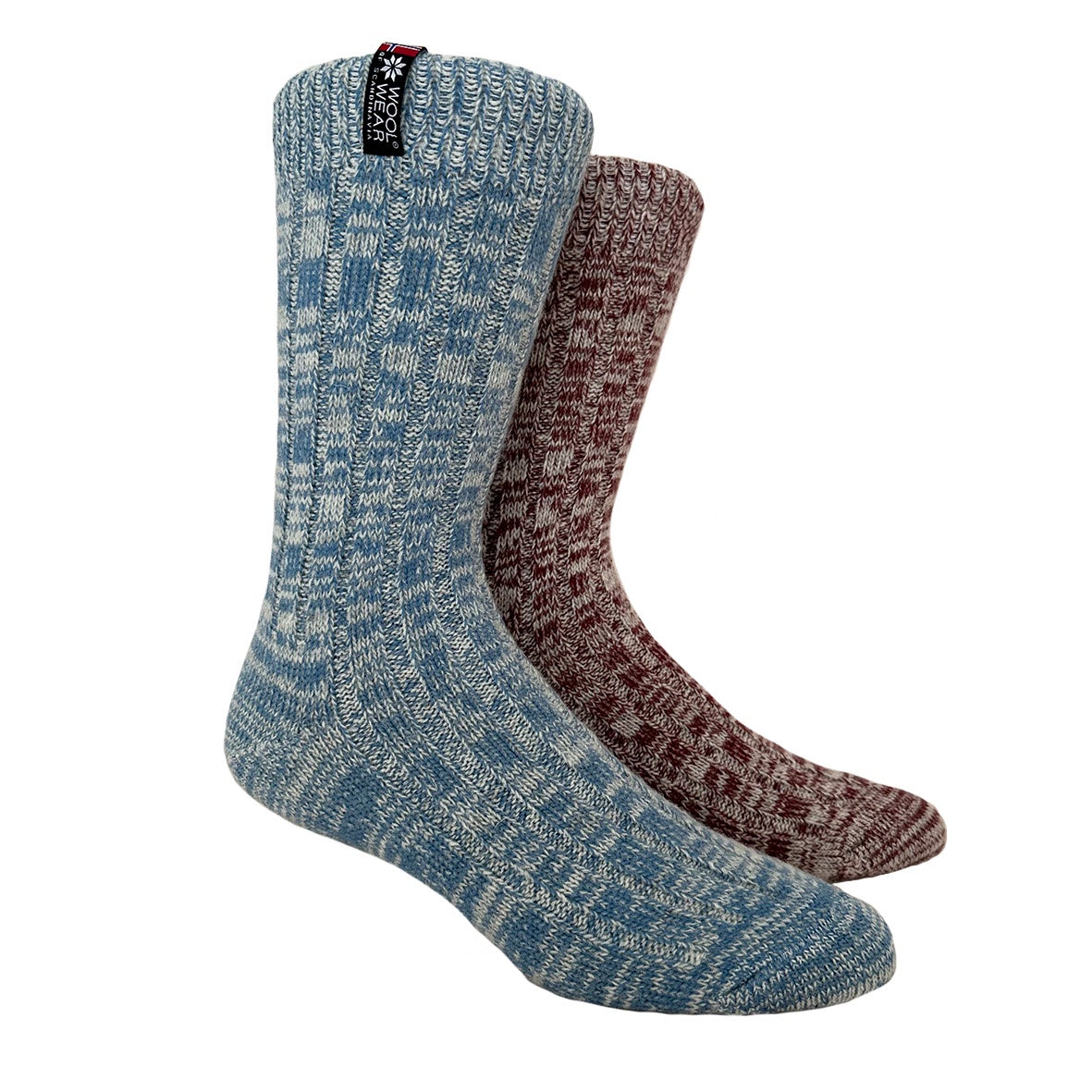 Womens Denmark Wool Socks 2-Pack Gift Box, Light Blue-Burgundy (8326026527007)