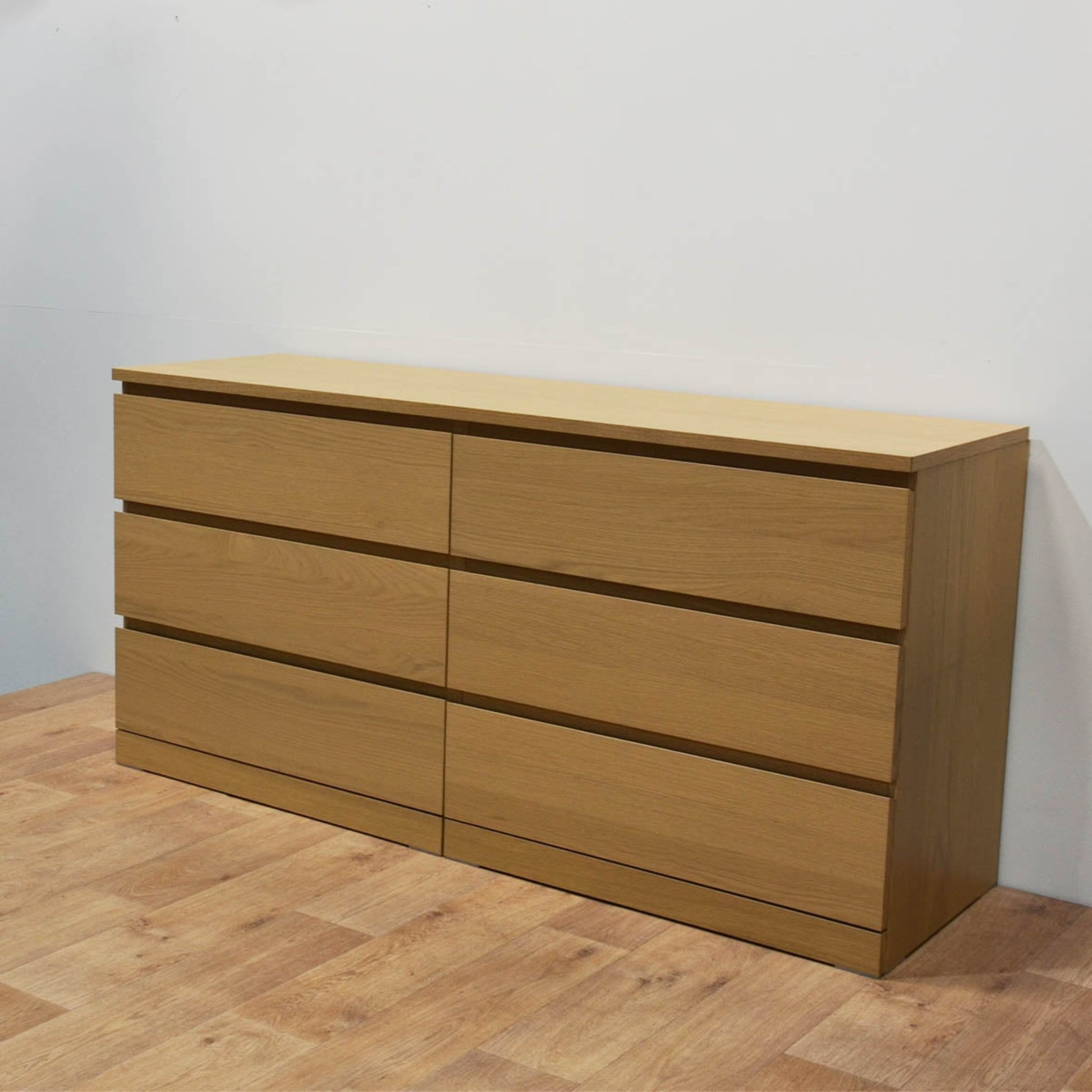 IKEA Malm 6-drawer Lowboy Chest, 160x48x78cm, White-stained Oak (4389213995073)