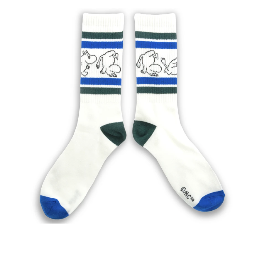 Happy Moomin Retro Tennis Mens Socks, White/Blue (6633399910465)
