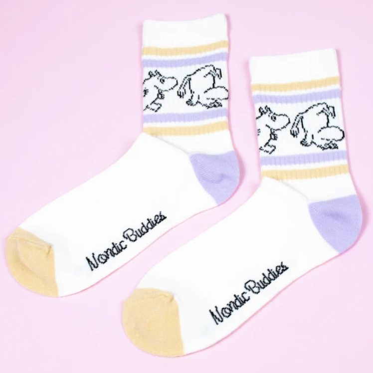 Happy Moomintroll Retro Tennis Womens Socks, White/Purple (6633290956865)