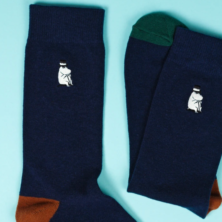 Moominpappa Embroidery Mens Socks, Navy (6633364422721)