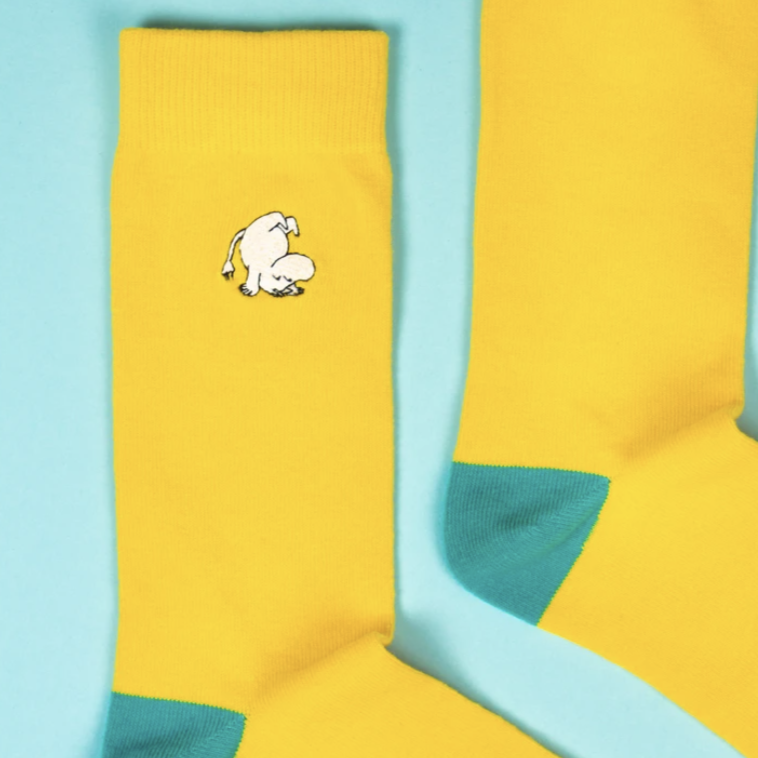 Happy Moomin Embroidery Mens Socks, Yellow (6633366716481)