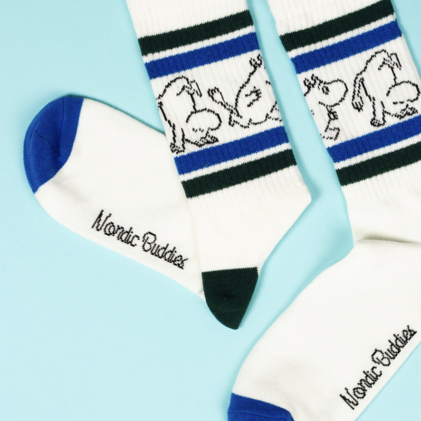 Happy Moomin Retro Tennis Mens Socks, White/Blue (6633399910465)