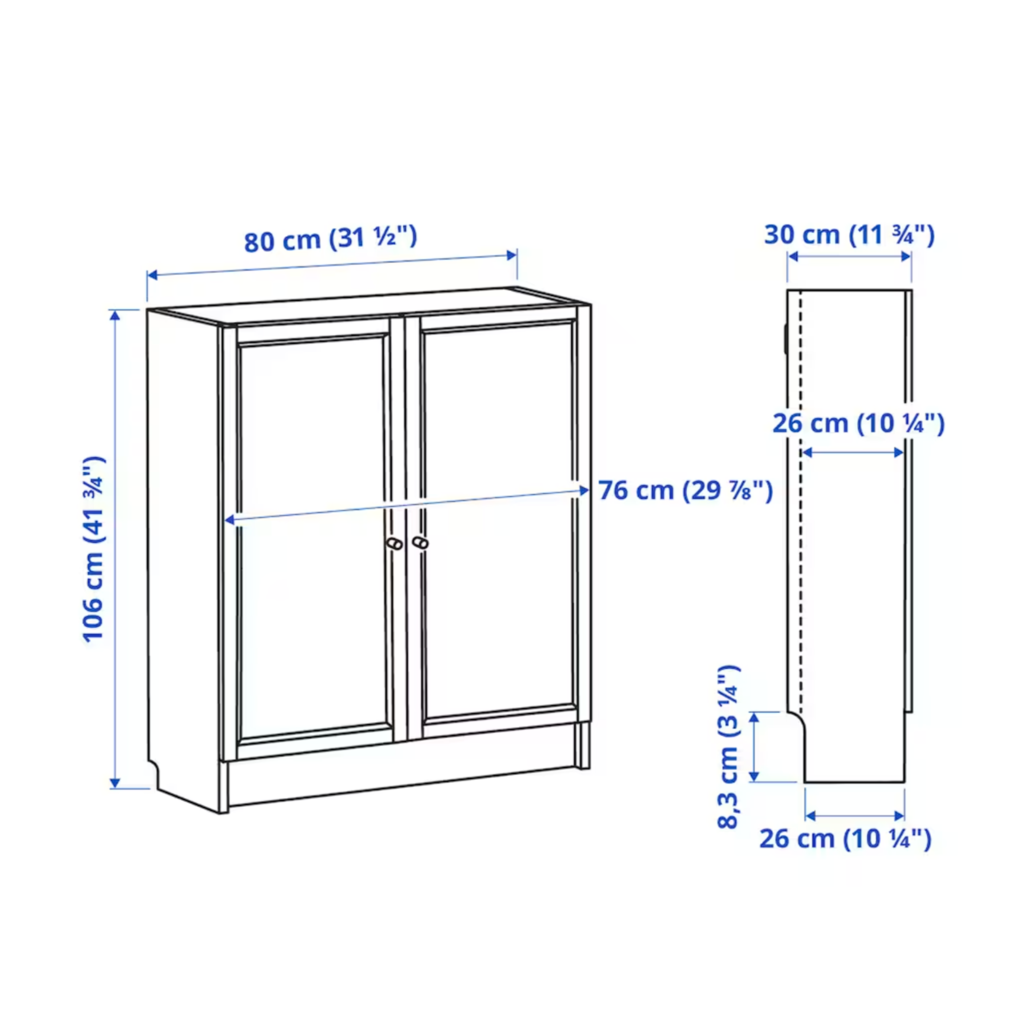 Ikea Billy Bookcase with Oxberg Solid Doors, 80x30x106cm, White (8129586921759)