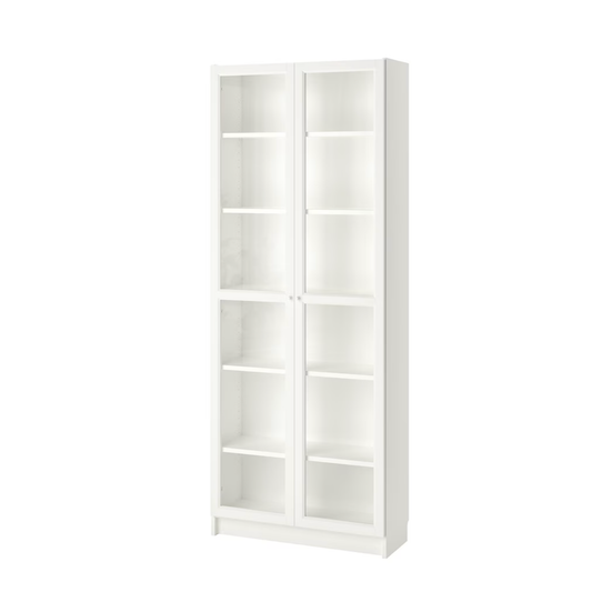 Ikea Billy Bookcase with Oxberg Glass Doors, 80x30x202cm, White (8129643381023)