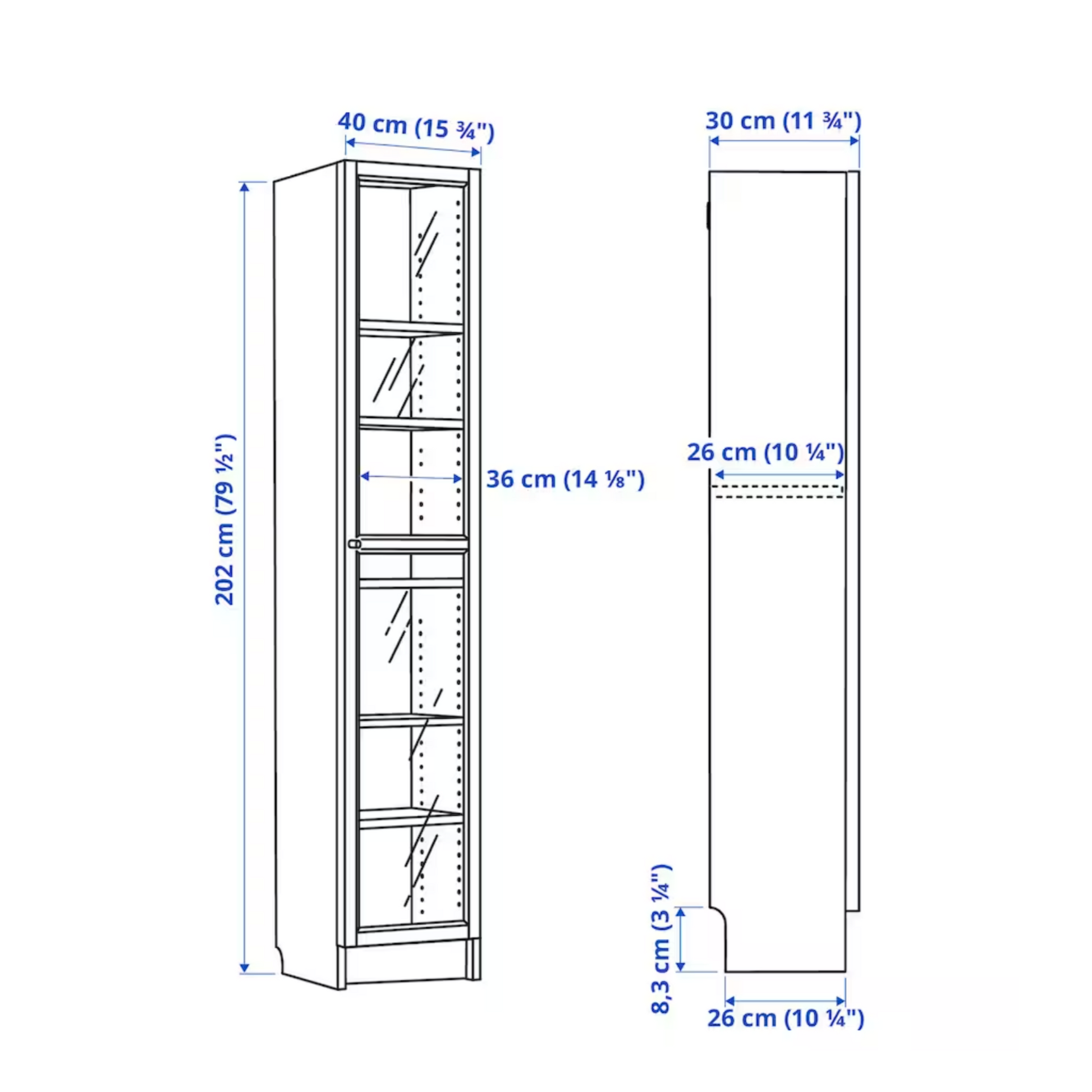 Ikea Billy Bookcase with Oxberg Glass Door, 40x30x202cm, White (8129591378207)