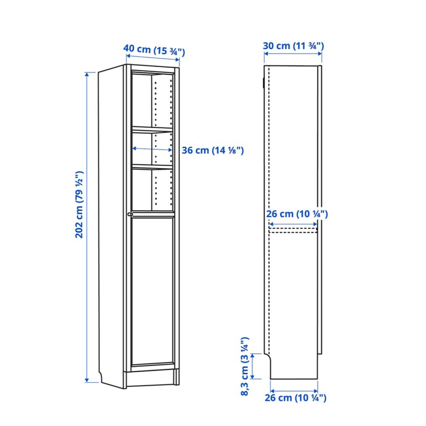 Ikea Billy Bookcase with Oxberg Half Glass Door, 40x30x202cm, White (8129595015455)