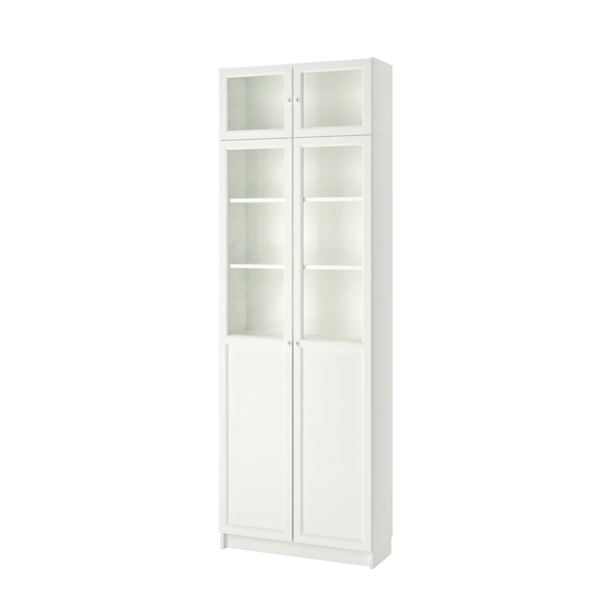 Ikea Billy Bookcase Extension Combo with Oxberg Half Glass Doors, 80x30x237cm, White (8129681326367)