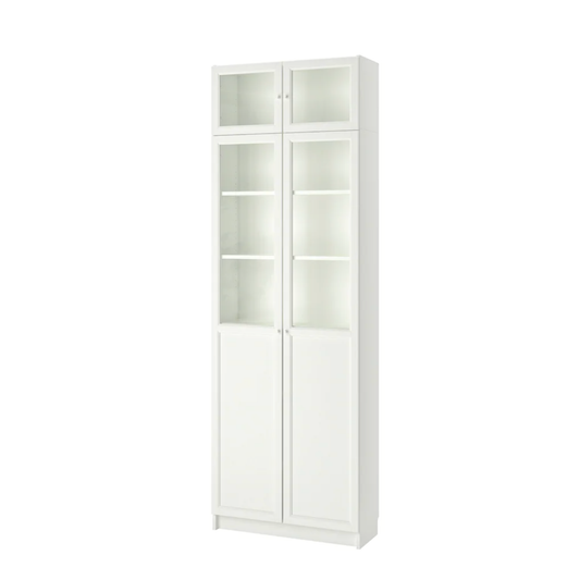 Ikea Billy Bookcase Extension Combo with Oxberg Half Glass Doors, 80x30x237cm, White (8129681326367)