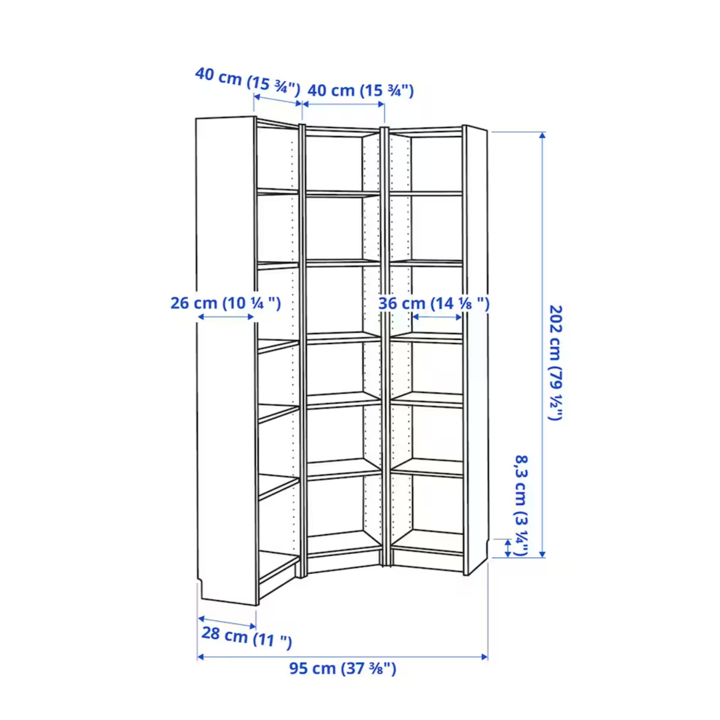 Ikea Billy Bookcase Corner, 120x28x202cm, White (8129682931999)