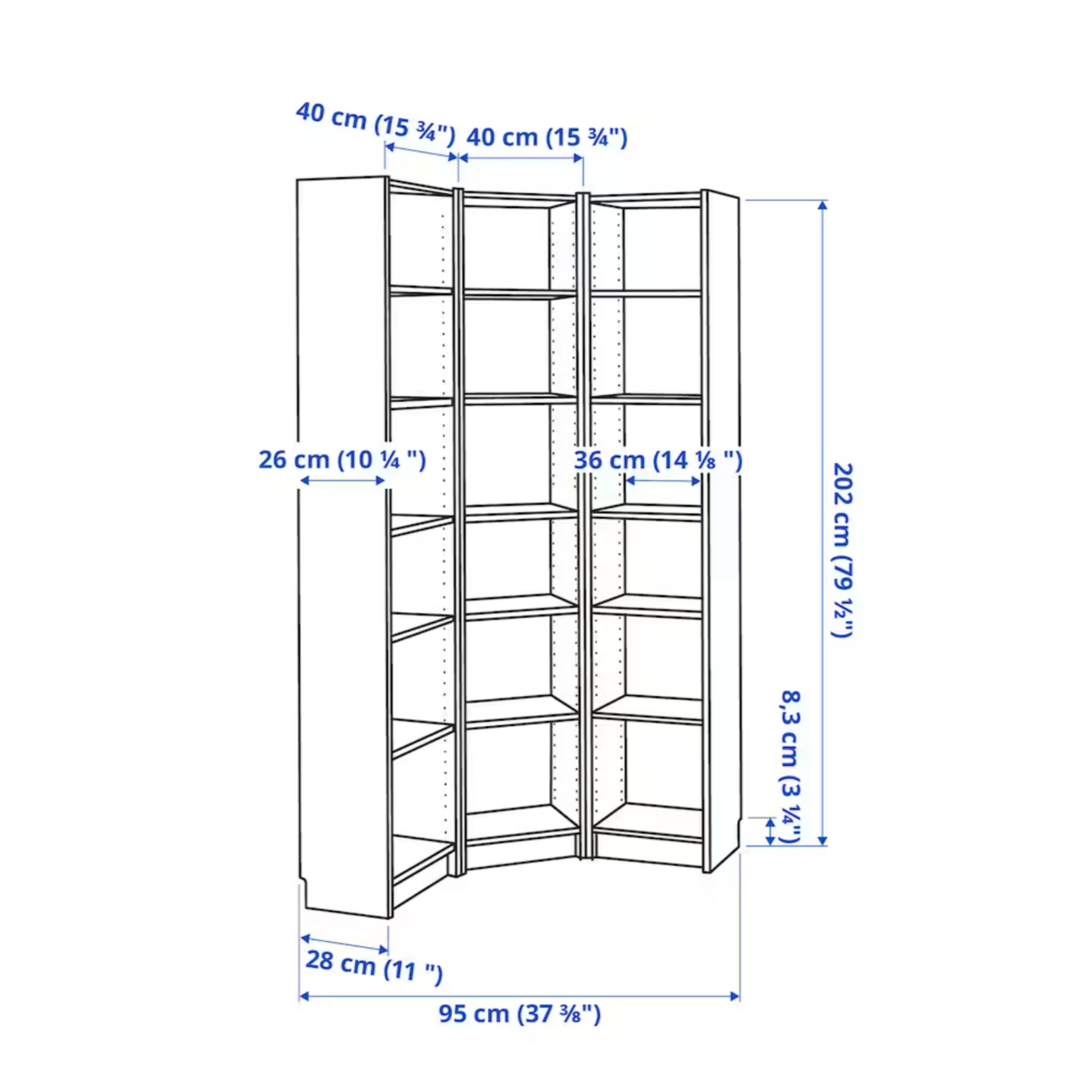 Ikea Billy Bookcase Corner 120x28x202cm White Nordic Chill