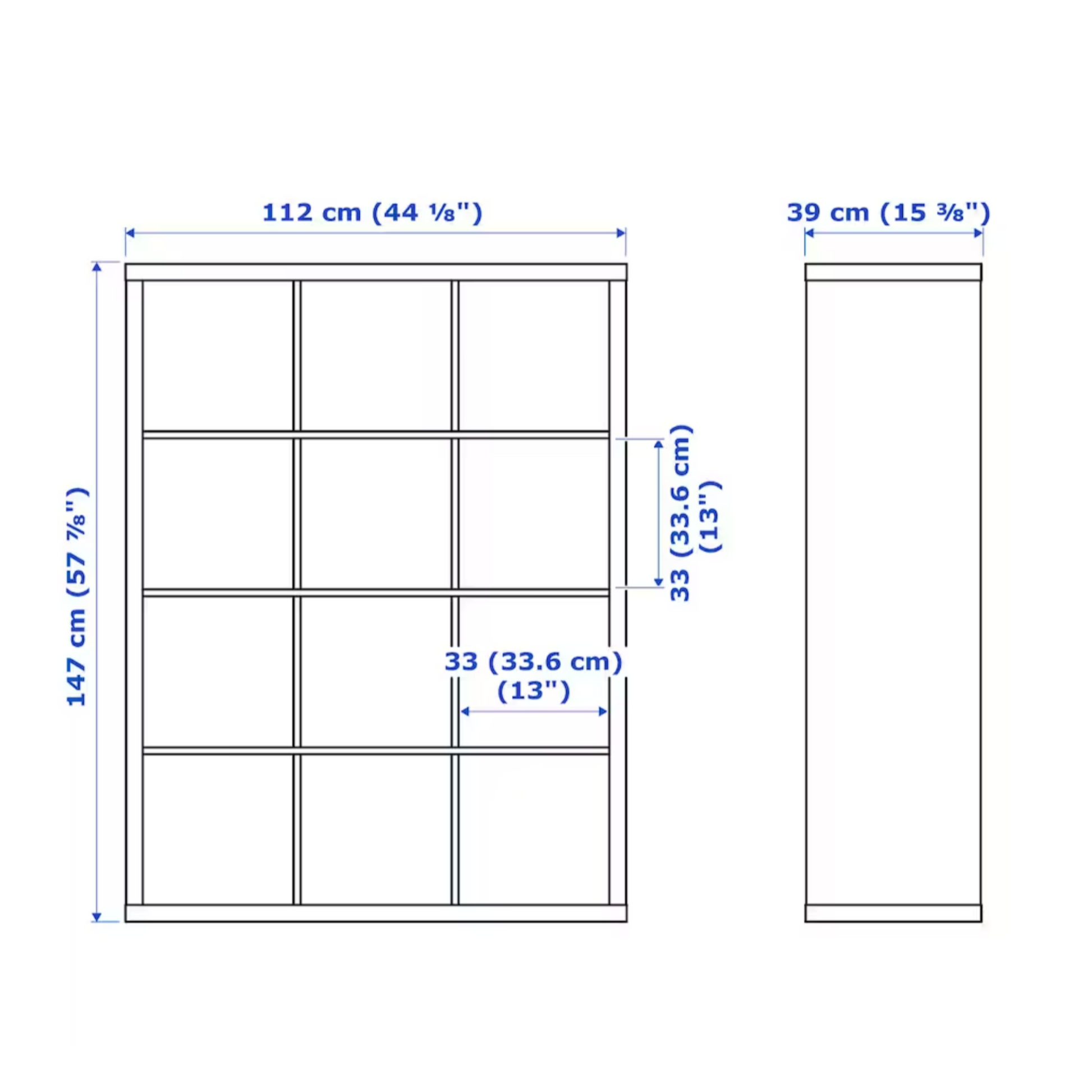 IKEA Kallax 3x4 Shelving Unit, 112x147cm, Black/Brown (4616814264385)