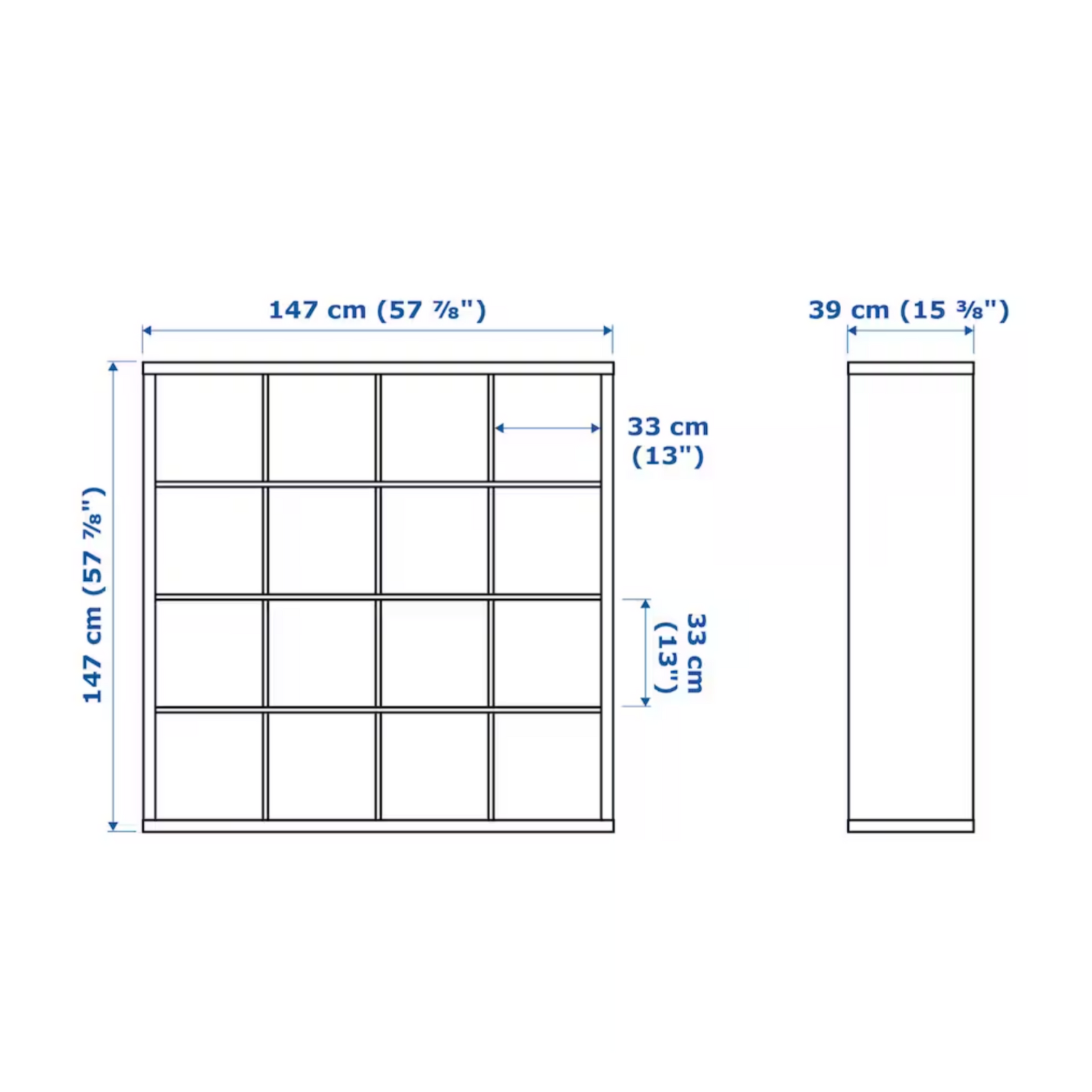 Ikea Kallax 4x4 Shelving Unit, 147x147cm, White Nordic Chill