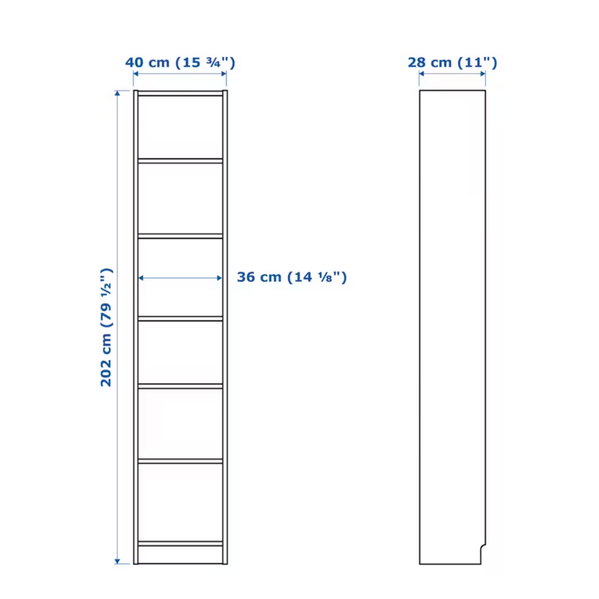 IKEA Billy Bookcase 40x28x202cm, White Stained Oak (6790505988161)