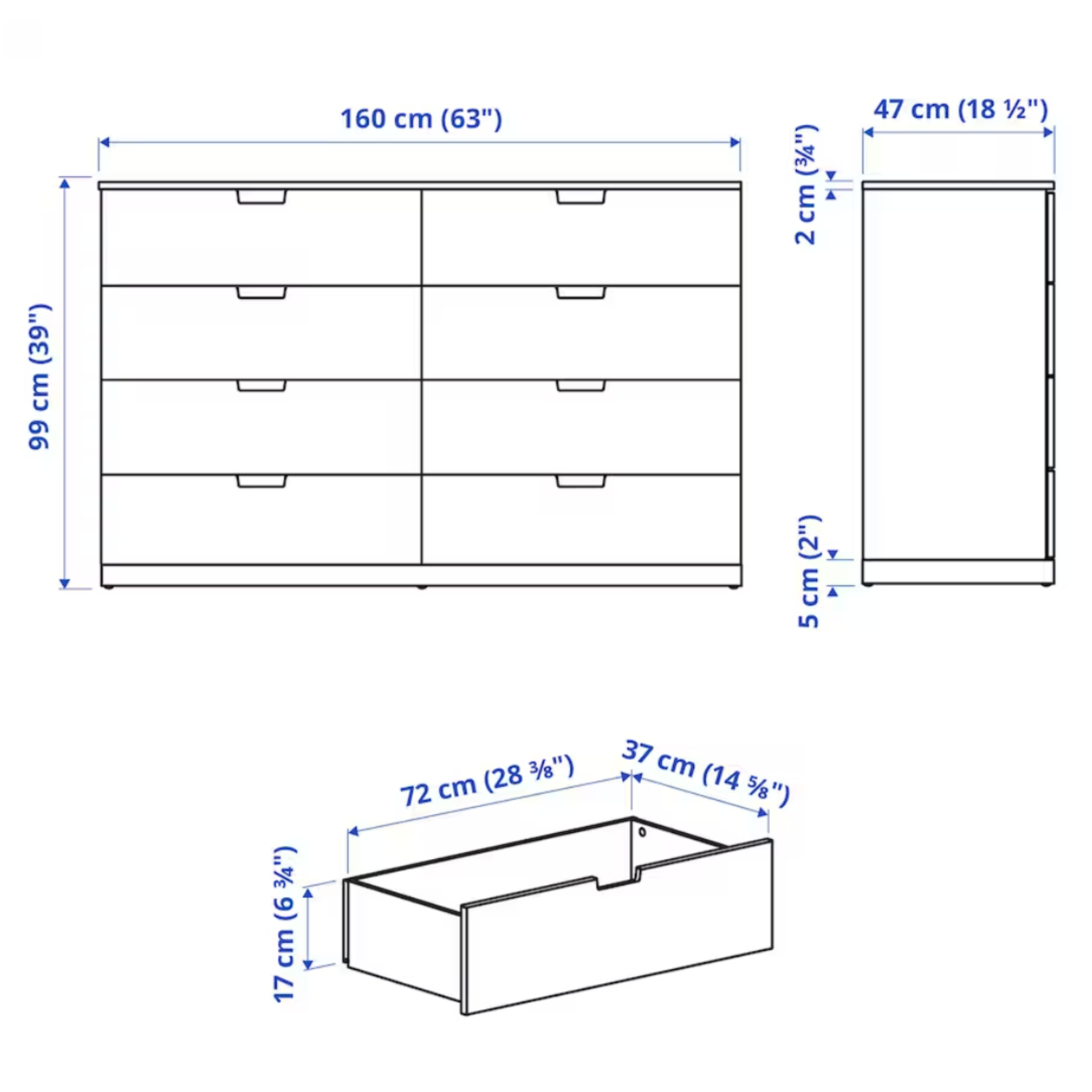 Ikea Nordli Chest of 8-Drawers, 160x99cm, White (8130885845279)