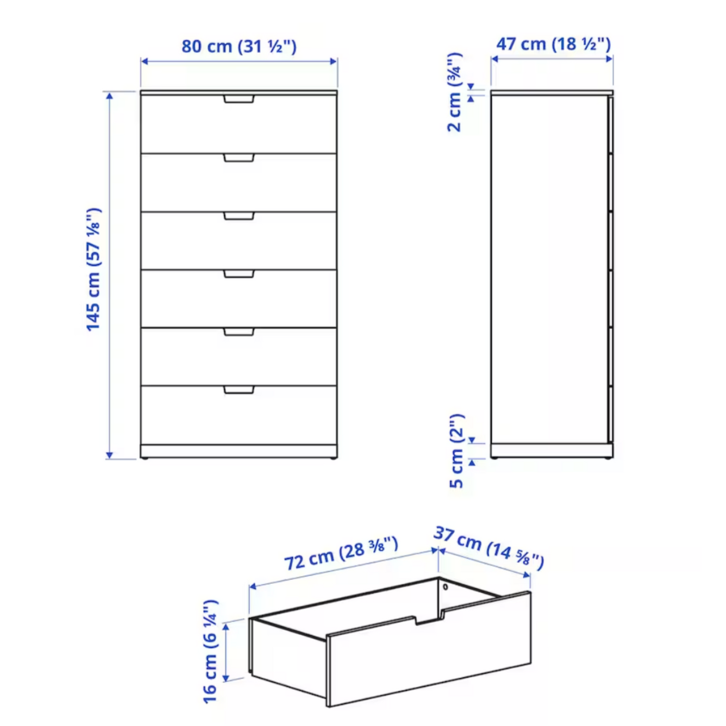 Ikea Nordli Chest of 6-Drawers, 80x145cm, White (8130898657567)