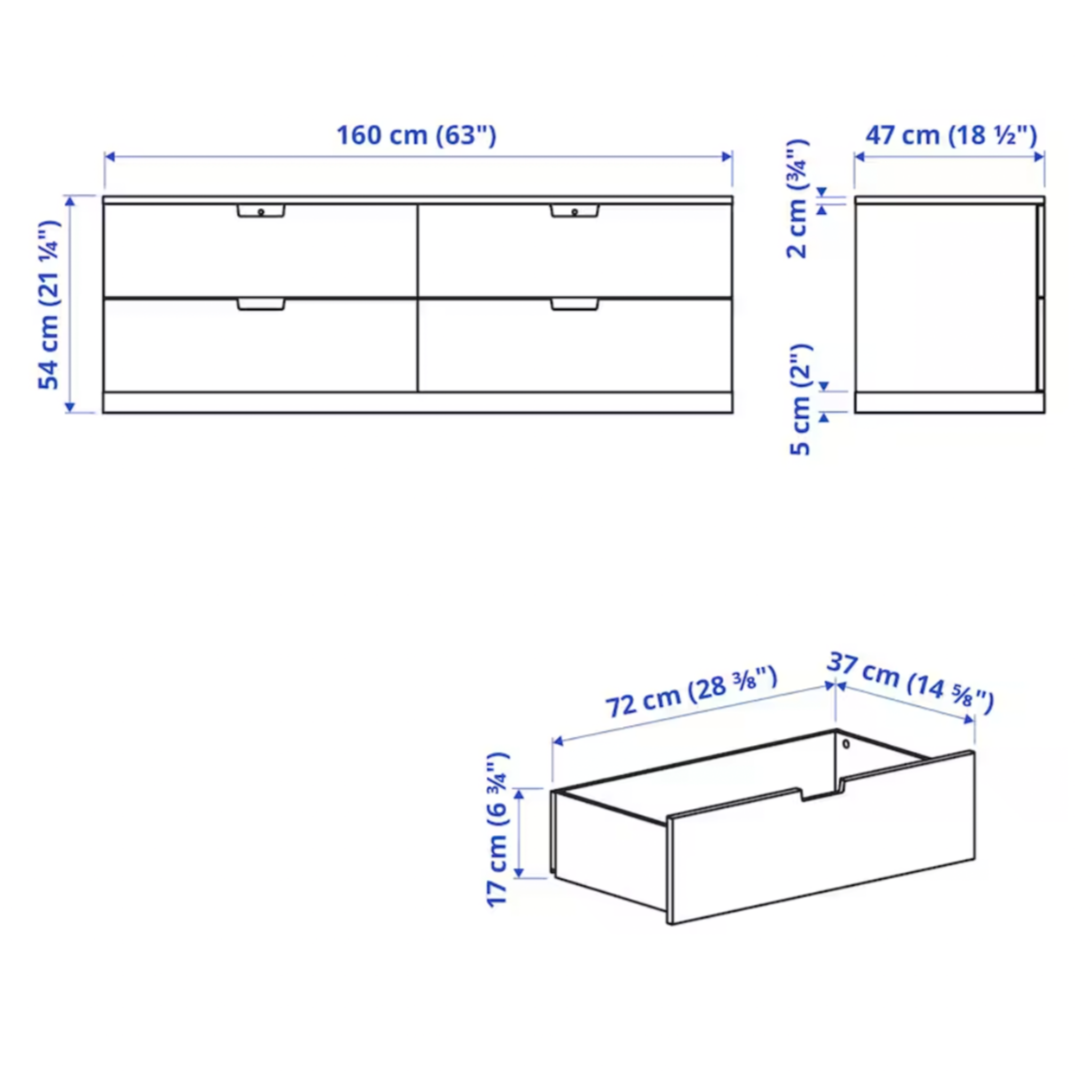 Ikea Nordli Chest of 4-Drawers, 160x54cm, White (8130889056543)