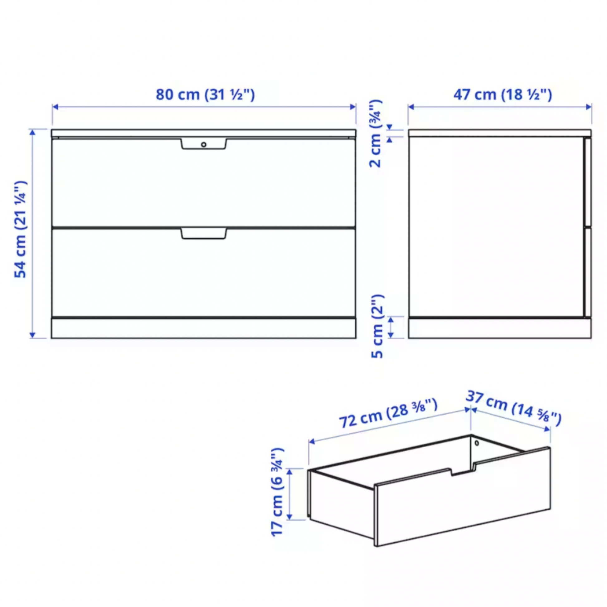 Ikea Nordli Chest of 2 Drawers, 80x54cm, White (8130911928607)