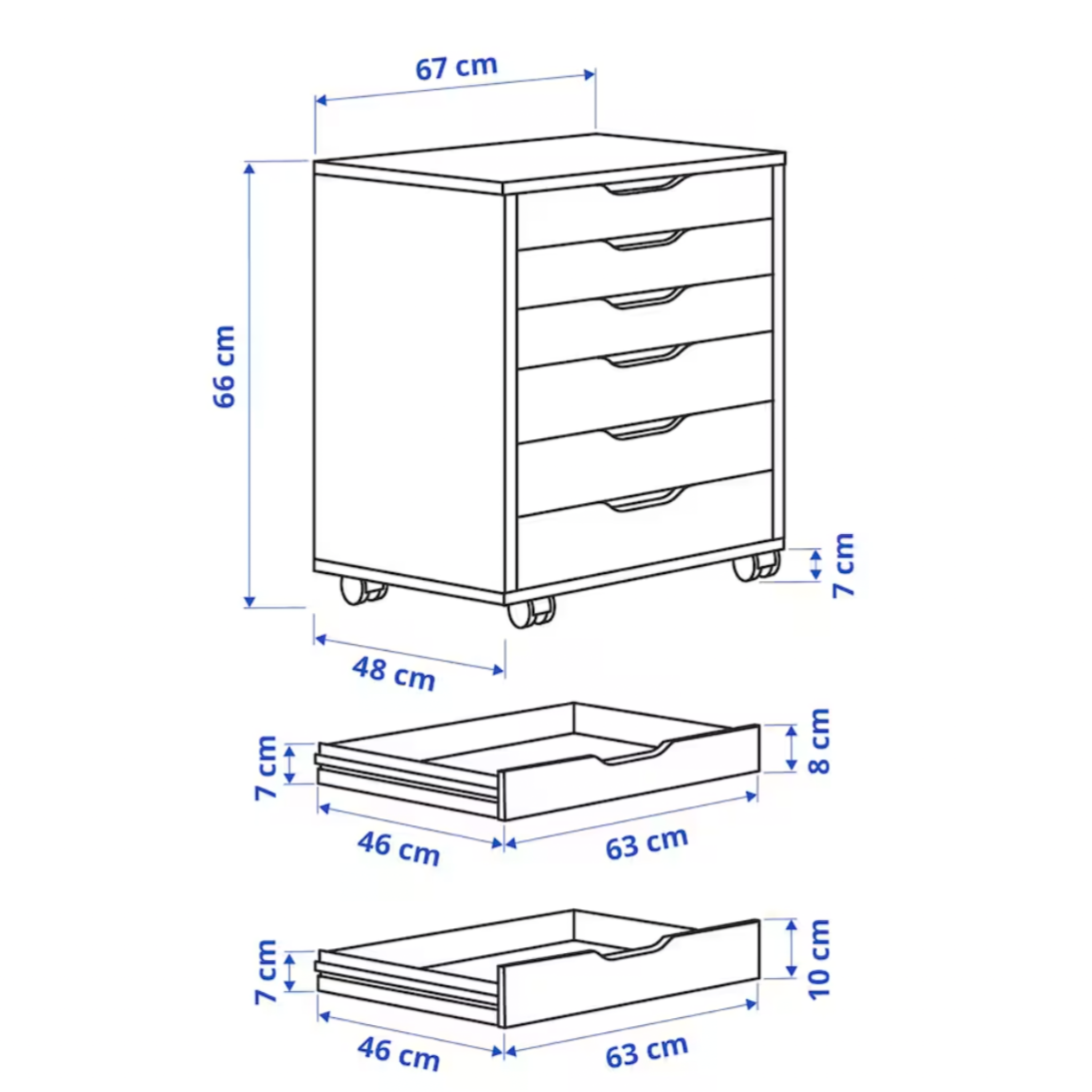 IKEA Alex 6-Drawer on Wheels 67x66cm, White (1966199341121)