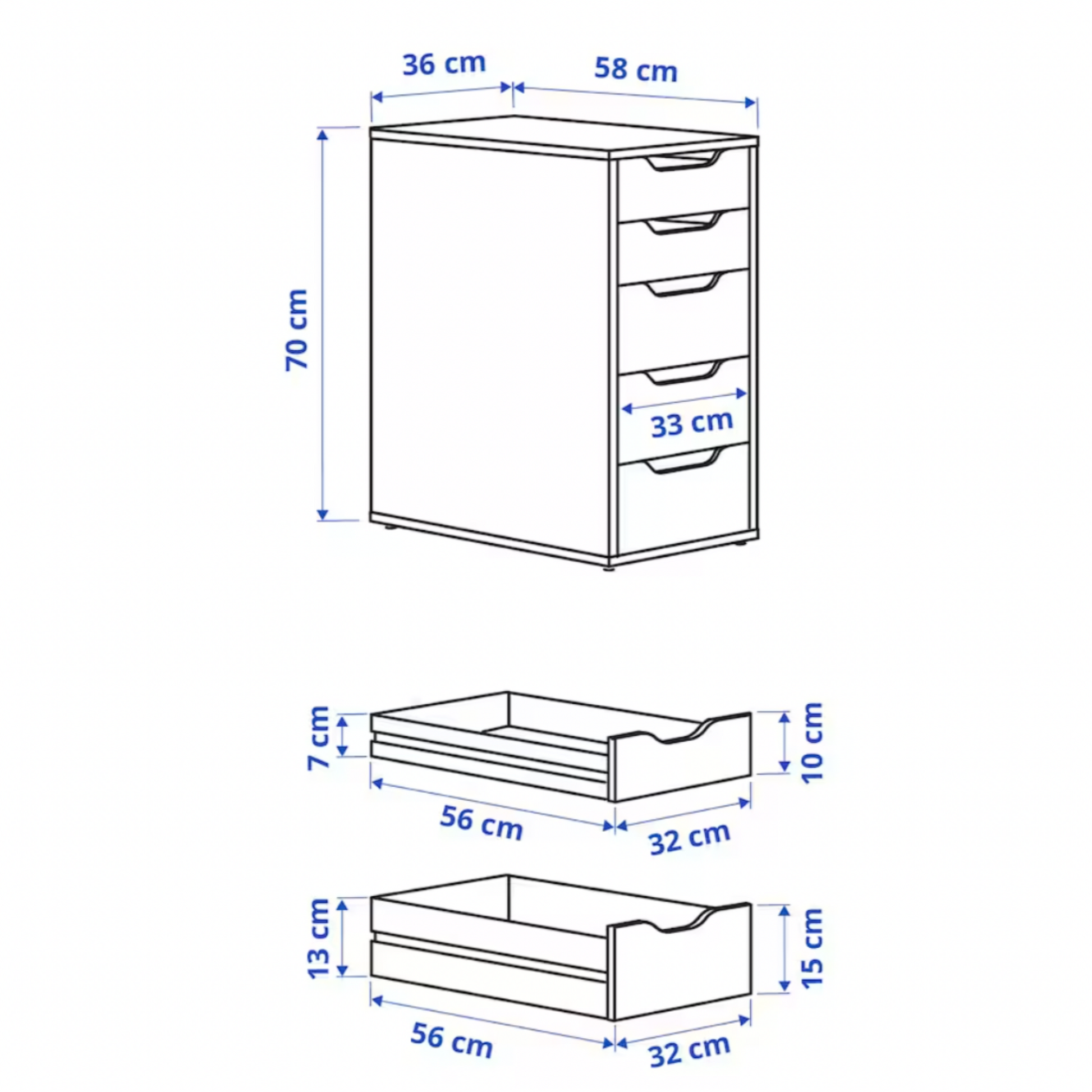 IKEA Alex 5-Drawer Unit, 36x58x70cm, White (1966203404353)
