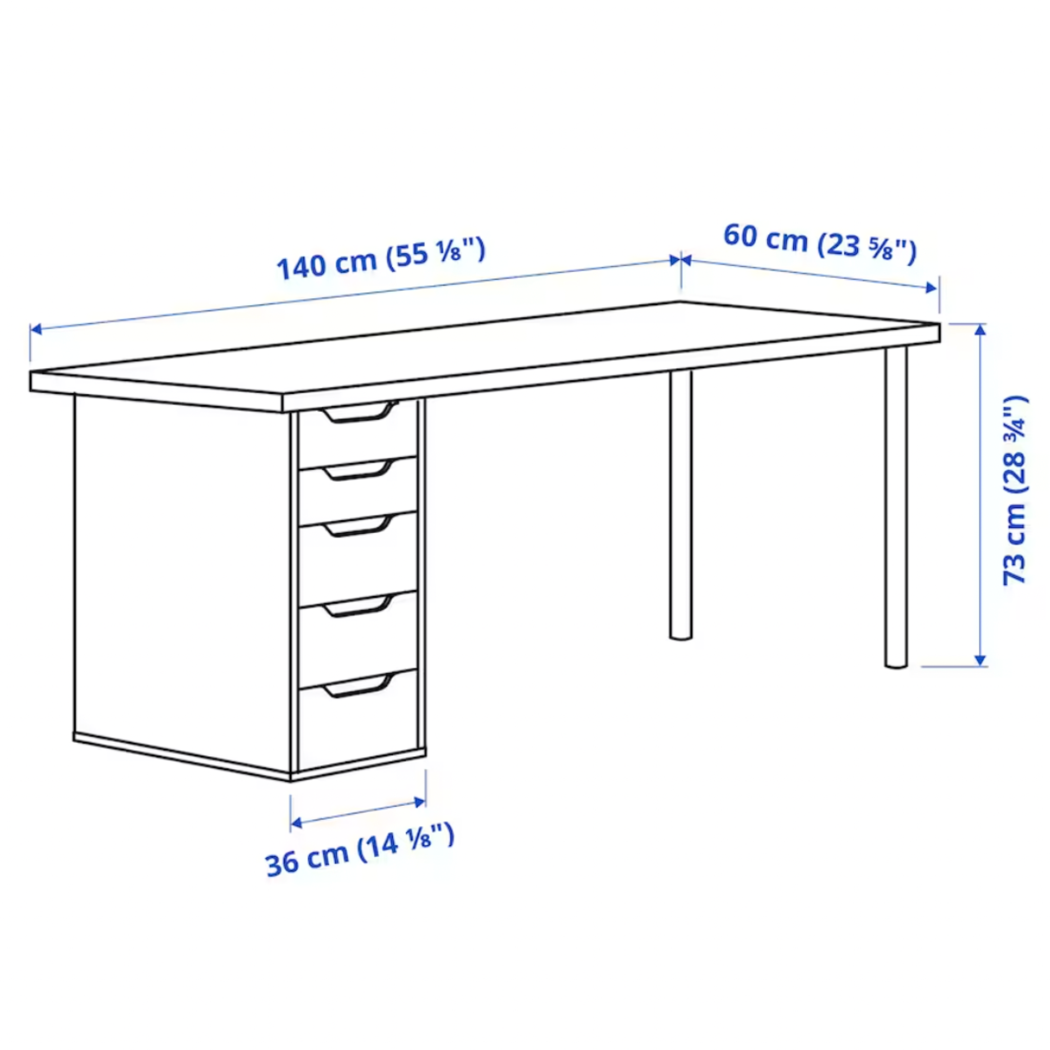 Ikea Lagkapten / Alex / Adils Desk Combo, 140x60x73cm, White (8130955313439)