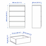 Ikea Malm 4-Drawer Chest, 80x48x100cm, White (4387266756673)