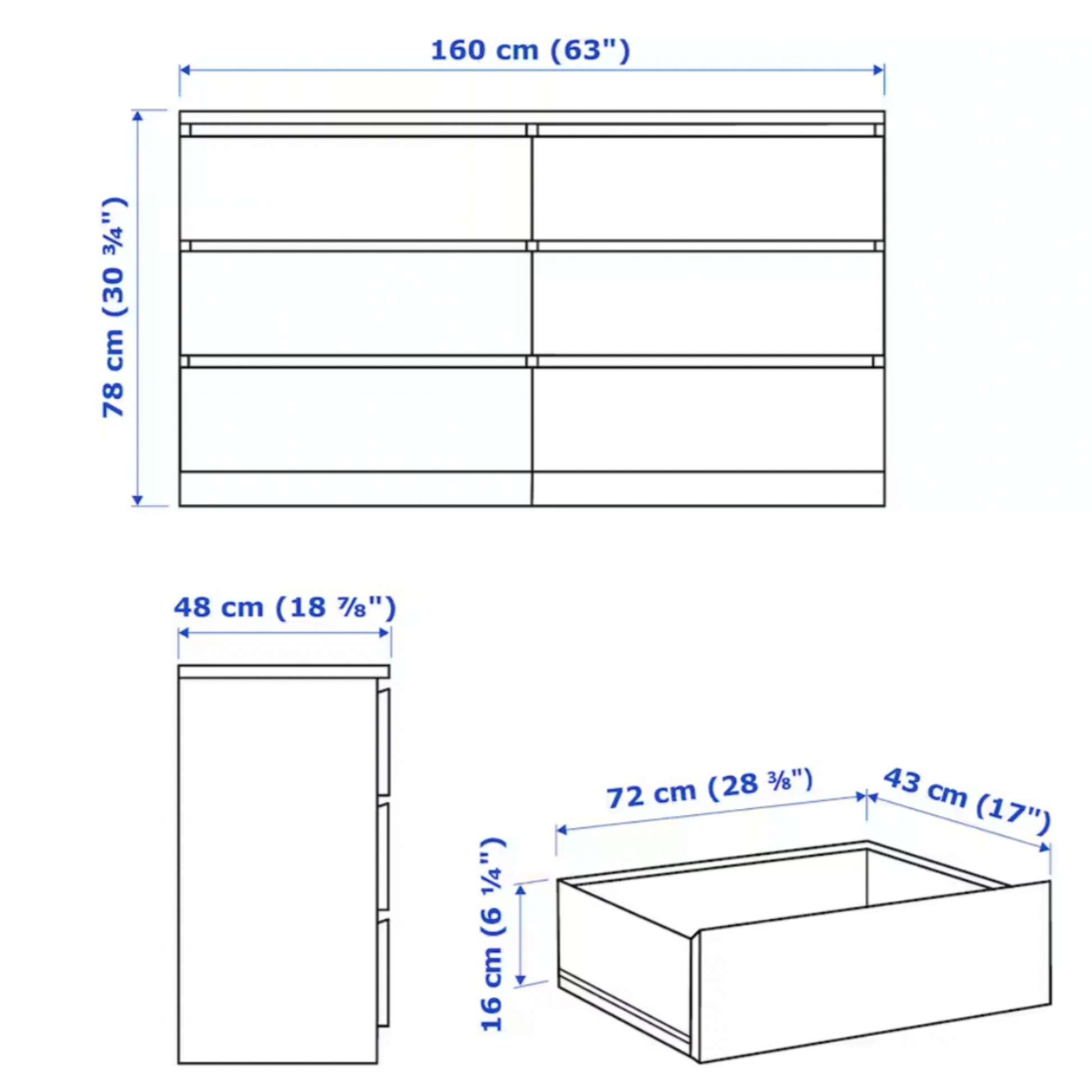 Ikea Malm 6 Drawer Lowboy Chest 160x48x78cm White Nordic Chill