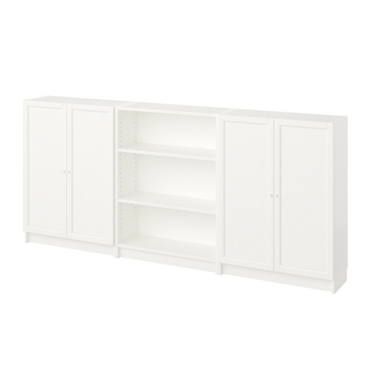 Ikea Billy Bookcase with Oxberg Solid Doors, 240x30x106cm, White (8129734050079)