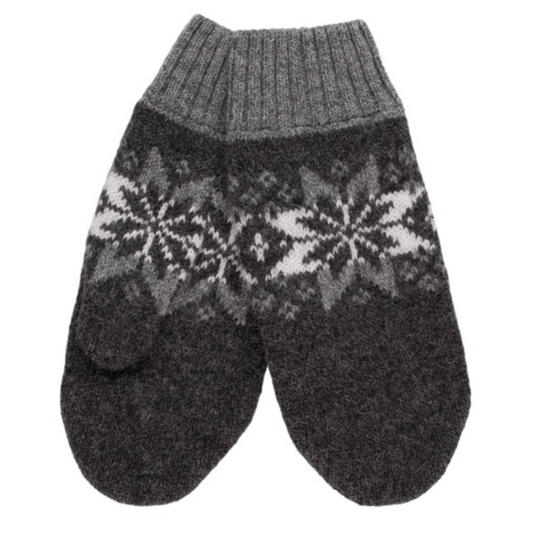 Mens Snowflake 100% Wool Mittens, Grey (8463552643359)