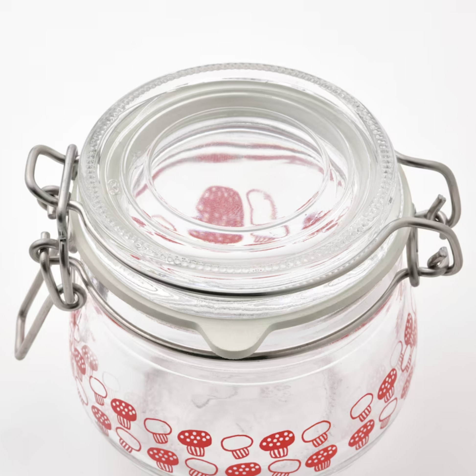 IKEA Korken jar with lid, patterned/bright red, 13 cl (8005198905631)
